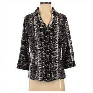Millenium Blouse Womens Medium Snake Python Print Button Up 3/4 Sleeve Career